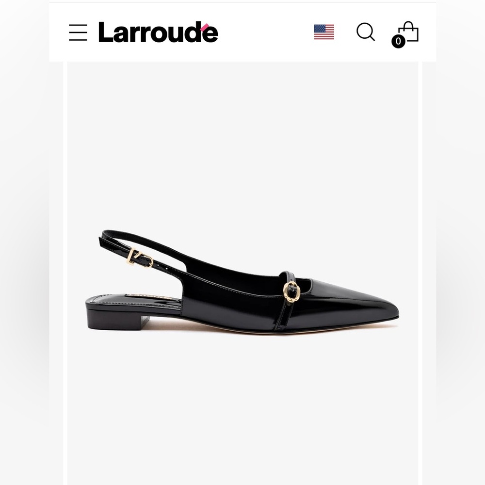 Larroude Ines Flat in Black Patent (Size 8)